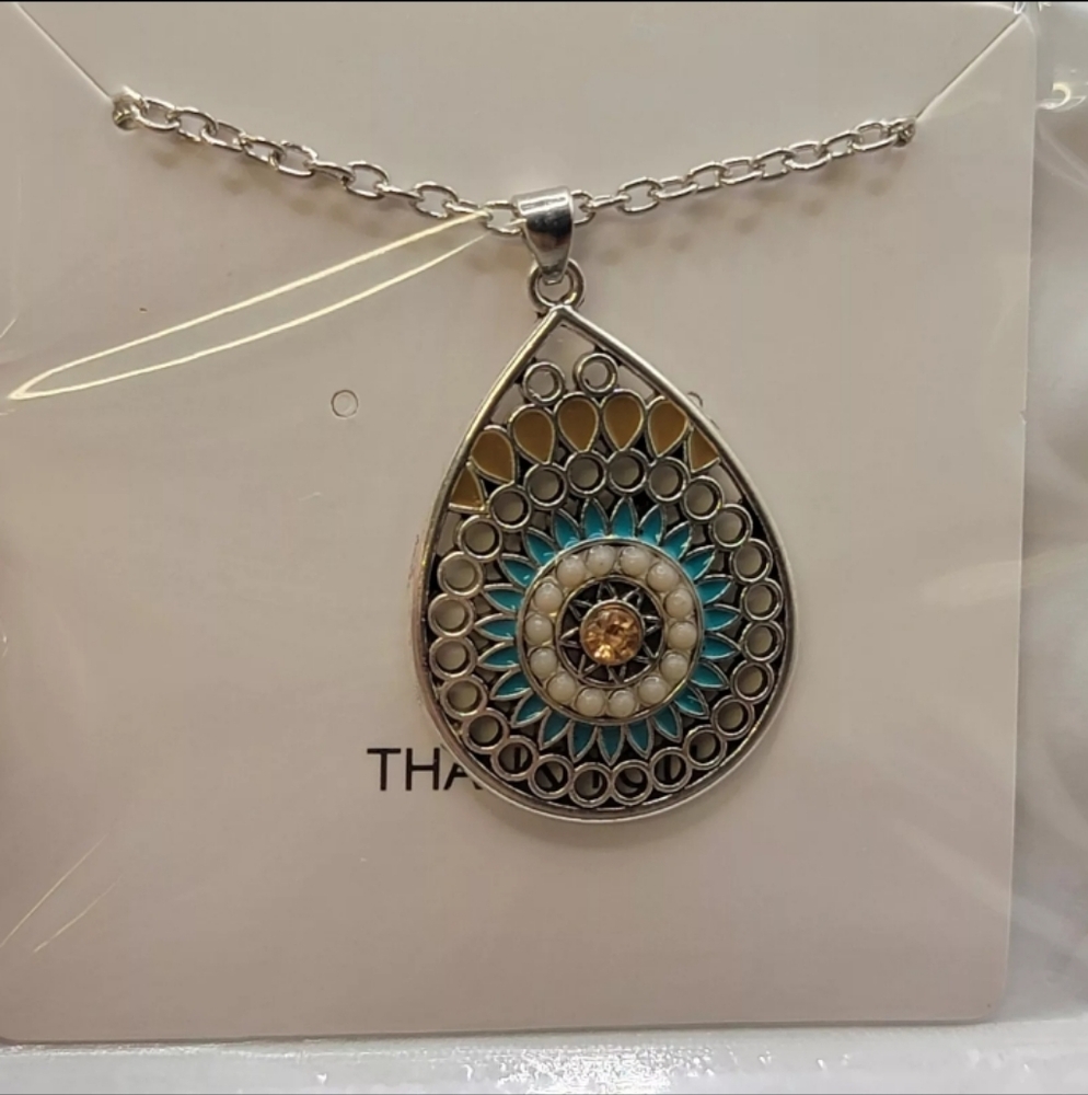 Bohemian Crystal Enamel‎ Teardrop Pendant Necklace